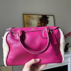 NWT Coach Shearling Mini Bennett Leather Satchel F36689 Cranberry Pink